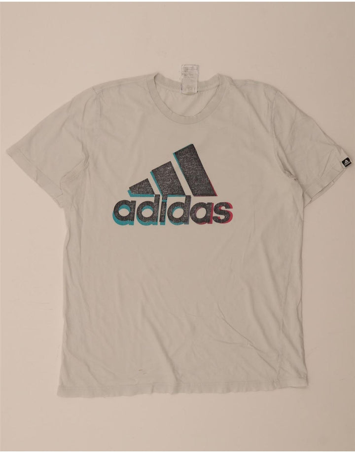 ADIDAS Mens Graphic T-Shirt Top Grande Algodão Branco