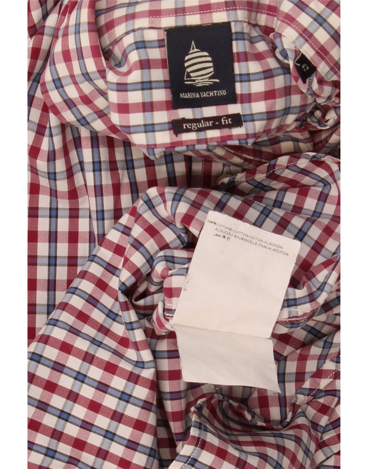 Marina Yachting Camisa masculina de ajuste regular tamanho 42 grande algodão vermelho guingão