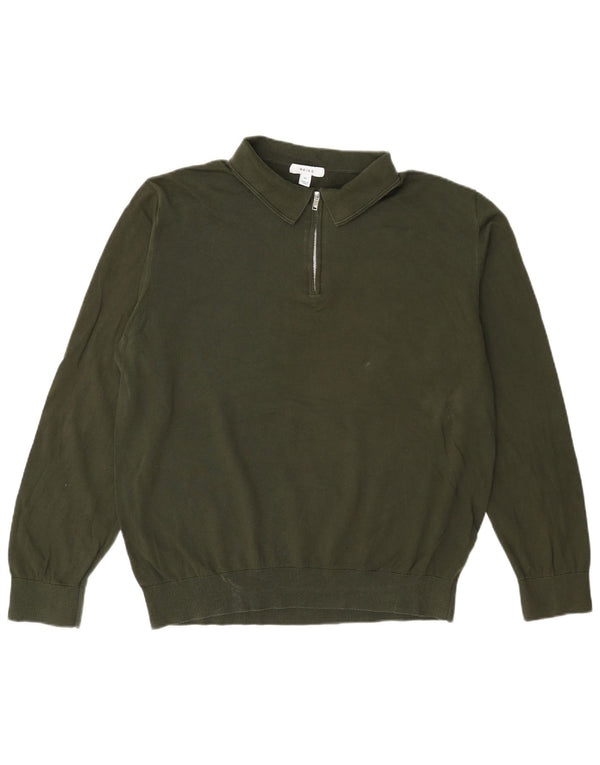 Reiss Mens Polo Neck Jumper Sweater XL Algodão Verde