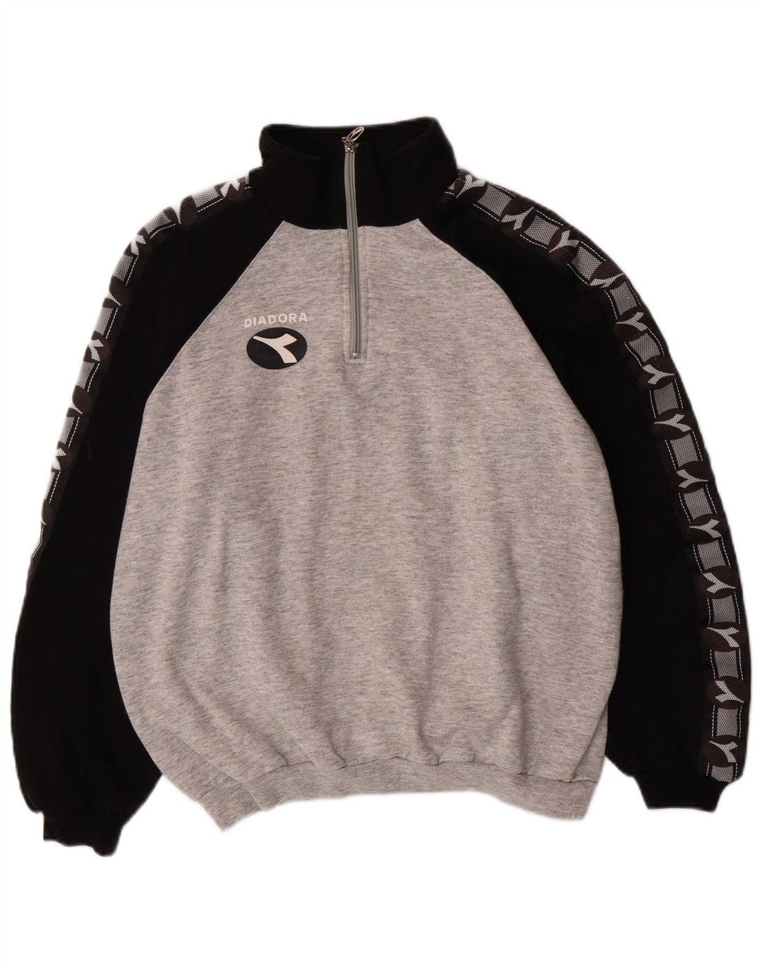 Moletom masculino Diadora com zíper e gola alta, grande, cinza, algodão colorblock