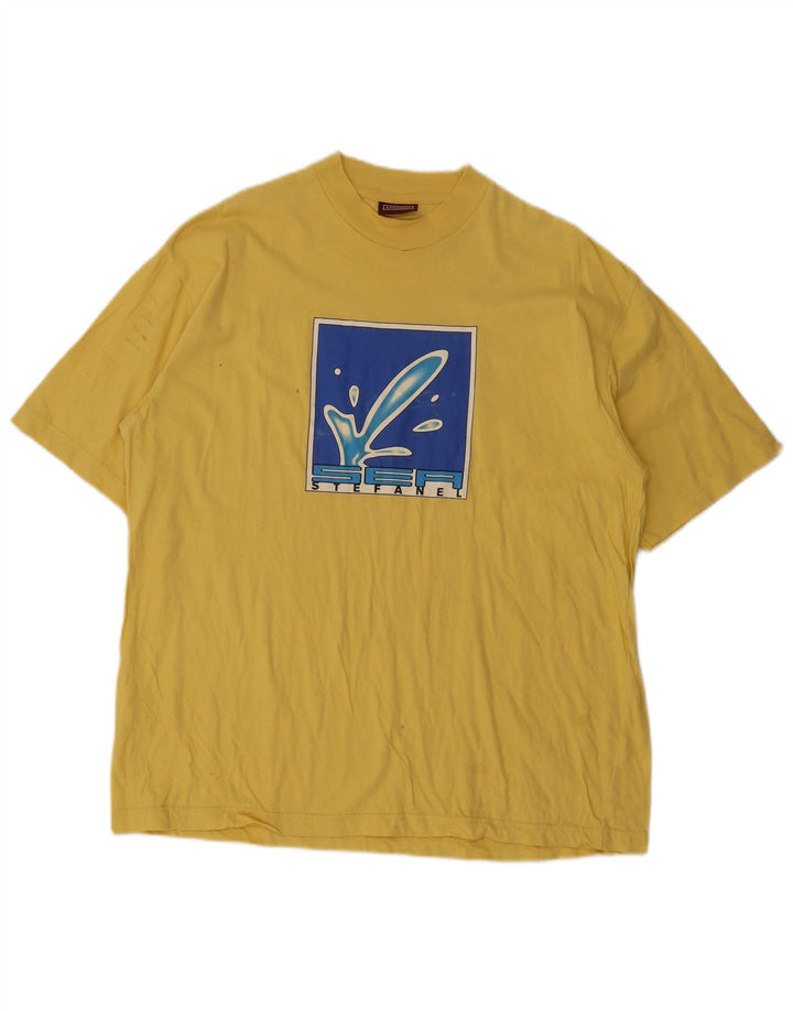 Camiseta gráfica masculina Stefanel Top grande algodão amarelo
