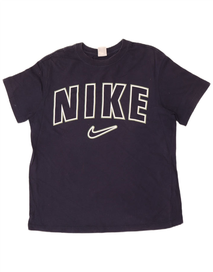 Camiseta Nike masculina gráfica Top médio algodão azul marinho