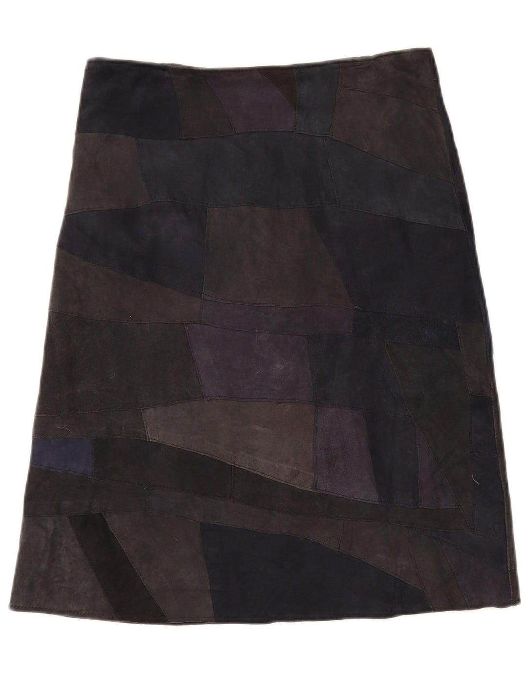Saia feminina de camurça VINTAGE Reino Unido 10 pequena W28 couro patchwork multicolorido