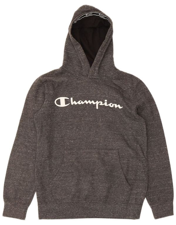 Jumper com capuz gráfico Champion Boys 13-14 anos XL algodão manchado cinza