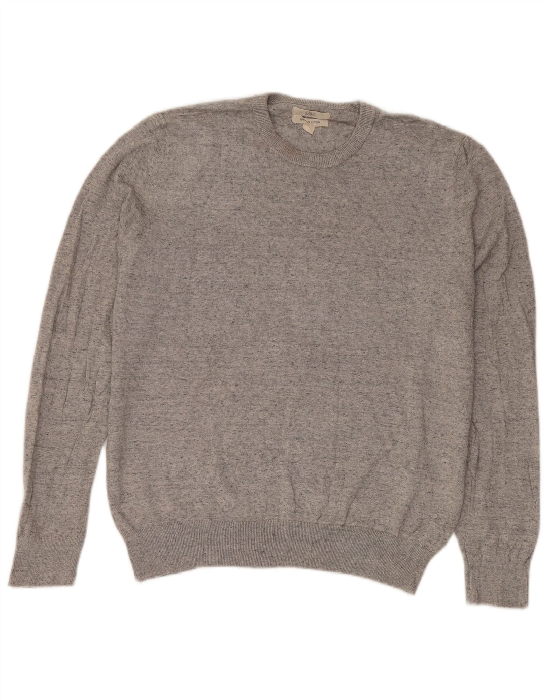 Suéter masculino Marks & Spencer com gola redonda, grande algodão manchado cinza