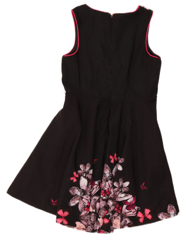 Vestido Ted Baker para meninas sem mangas evasê 11-12 anos preto floral nylon