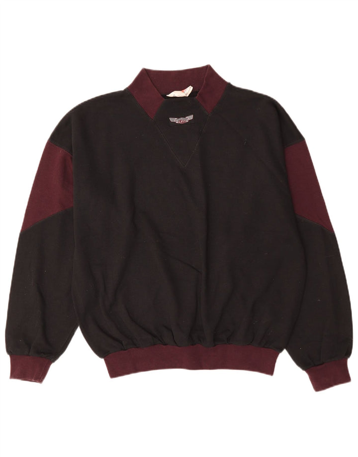 Moletom masculino vintage Jumper médio preto colorblock algodão
