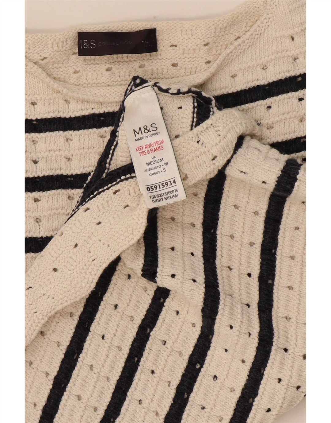 Suéter feminino Marks & Spencer com gola redonda e listrado branco médio UK 12