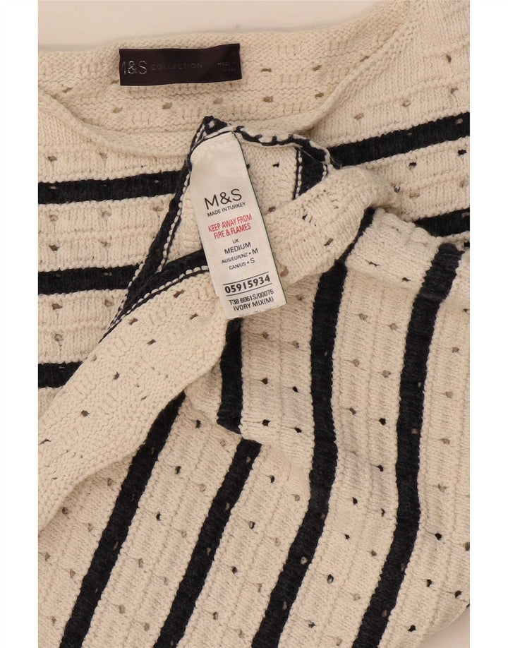 Suéter feminino Marks & Spencer com gola redonda e listrado branco médio UK 12