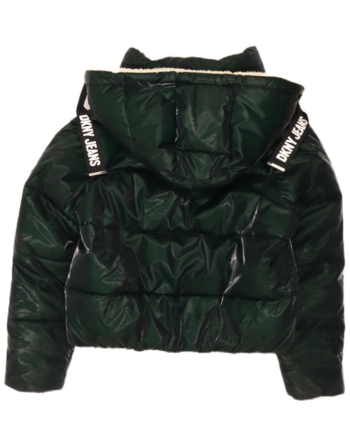 Jaqueta acolchoada com capuz grande Dkny feminina UK 10 poliéster verde pequeno