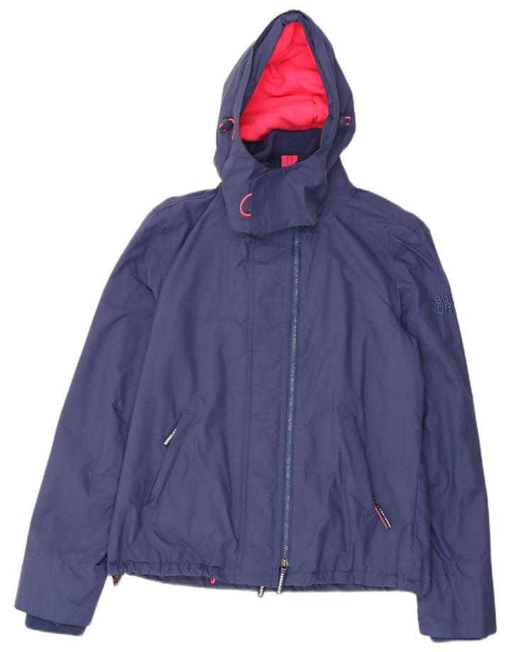 Jaqueta corta-vento feminina Superdry com capuz UK 16 grande bloco azul