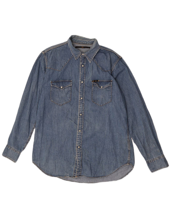 Camisa jeans masculina Lee grande algodão azul