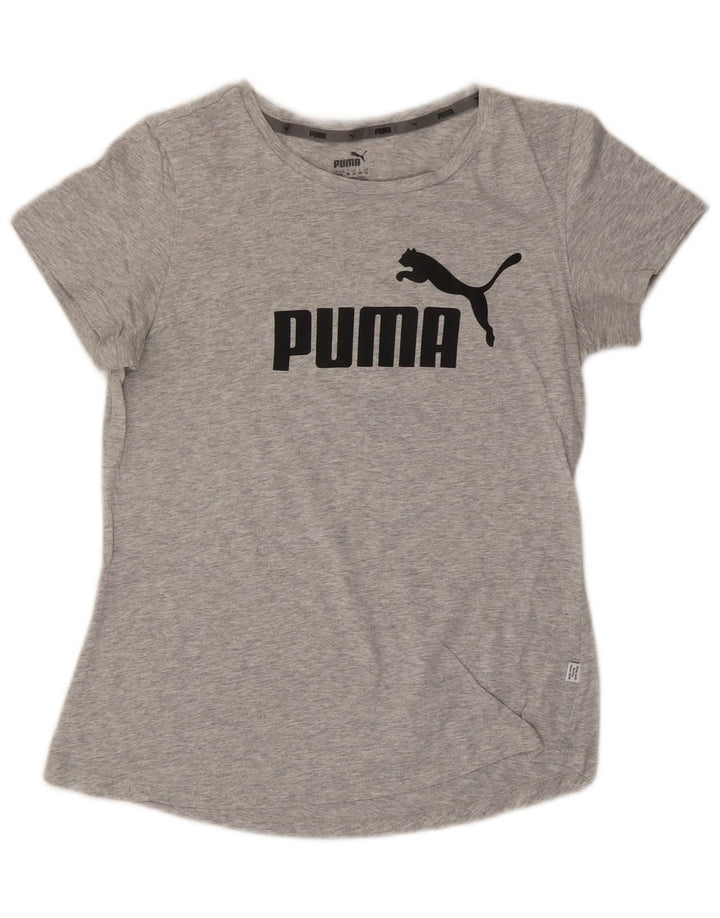 Camiseta feminina PUMA com estampa gráfica UK 12 cinza médio manchado