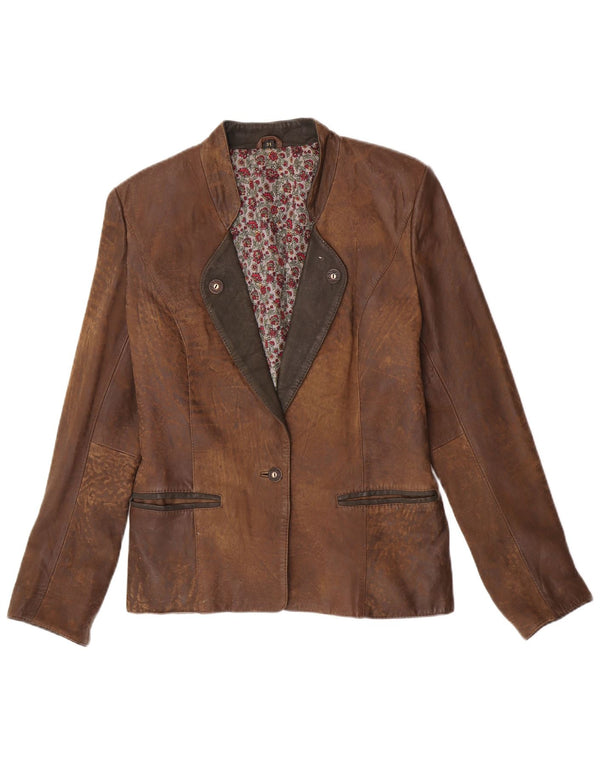 Jaqueta blazer feminina vintage com 1 botão EU 38 bloco colorido marrom médio