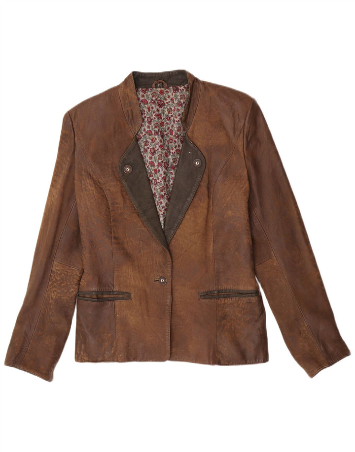 Jaqueta blazer feminina vintage com 1 botão EU 38 bloco colorido marrom médio