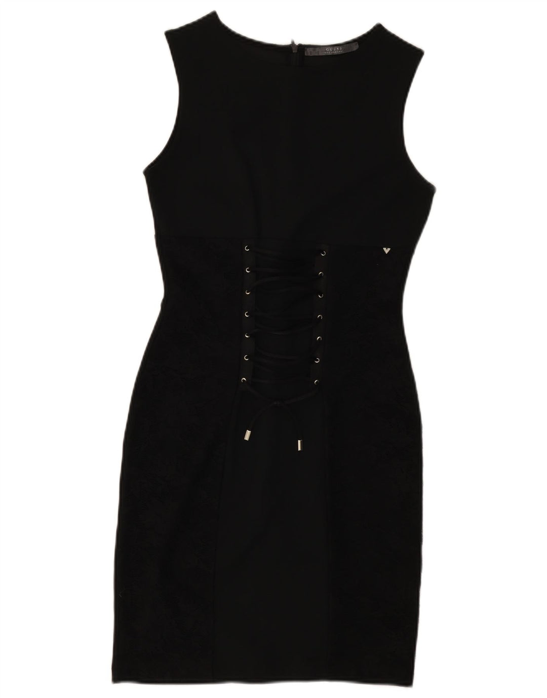Guess Vestido feminino sem mangas com bainha UK 8 pequeno preto