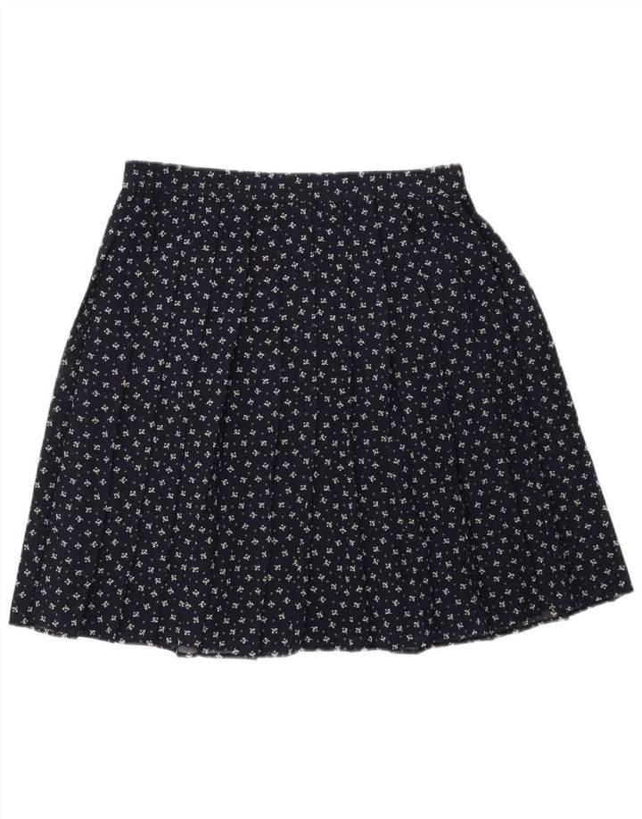 Saia feminina GVB A-Line UK 10 pequena W34 azul marinho floral poliéster