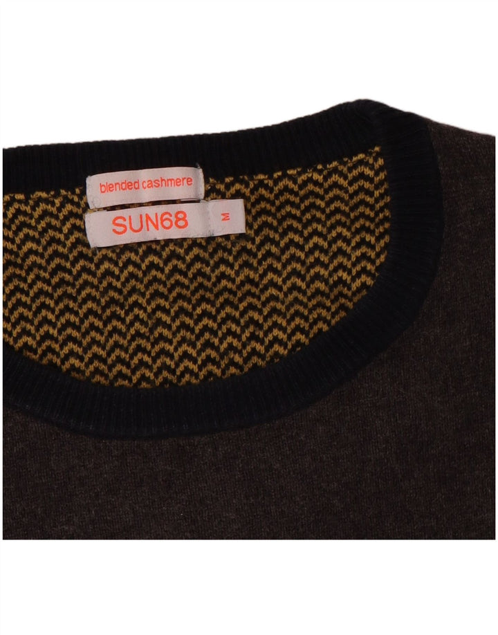 Suéter masculino SUN68 com gola redonda e algodão colorblock cinza médio