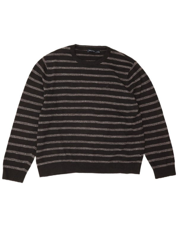 Suéter masculino Nautica com gola redonda 2XL algodão listrado preto