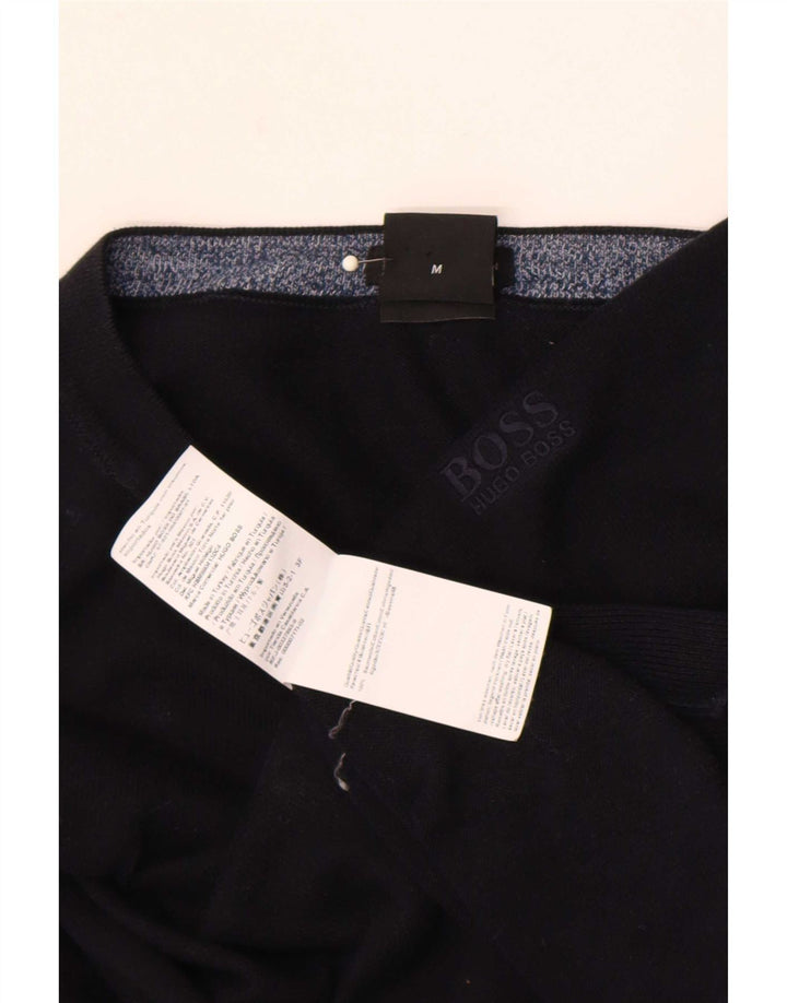 Suéter masculino Hugo Boss com ajuste regular e gola redonda, algodão preto médio