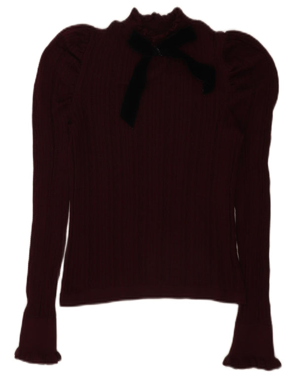 Blusa feminina de manga comprida Zara UK 12 médio Borgonha