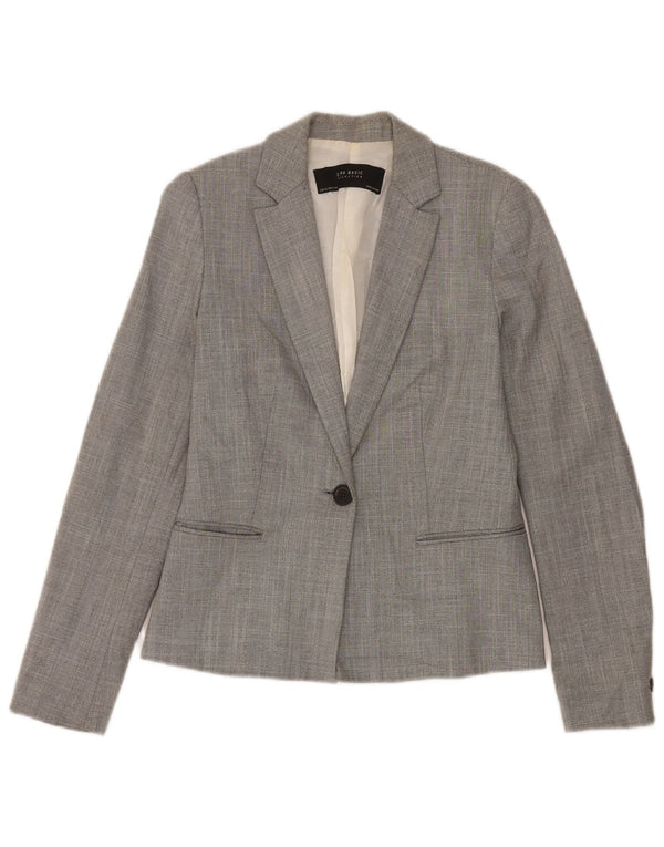 Jaqueta blazer feminina Zara com 1 botão Reino Unido 6 XS cinza Chevron poliéster