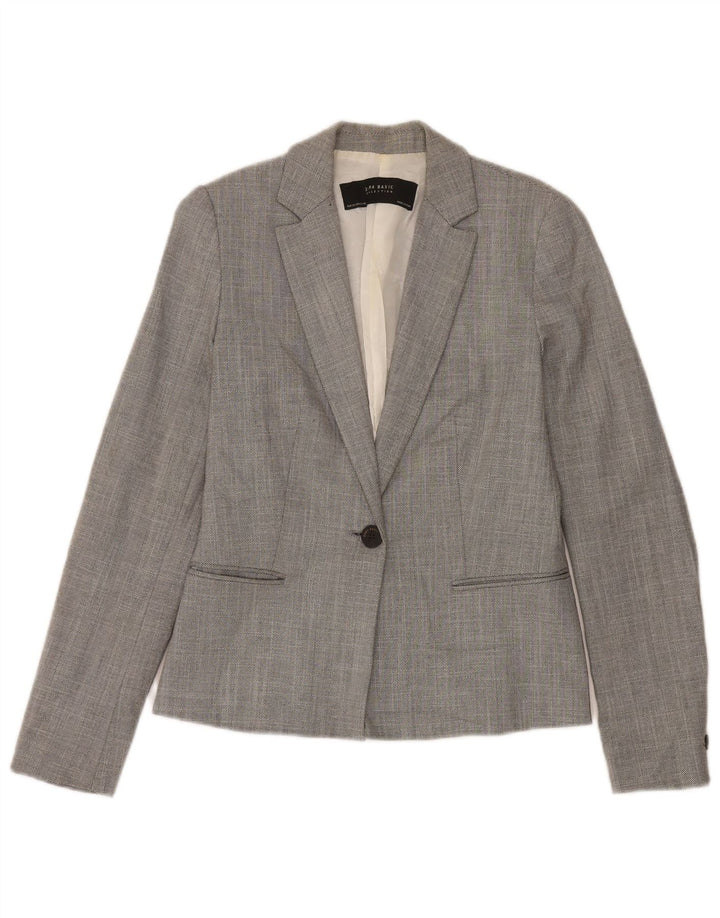 Jaqueta blazer feminina Zara com 1 botão Reino Unido 6 XS cinza Chevron poliéster