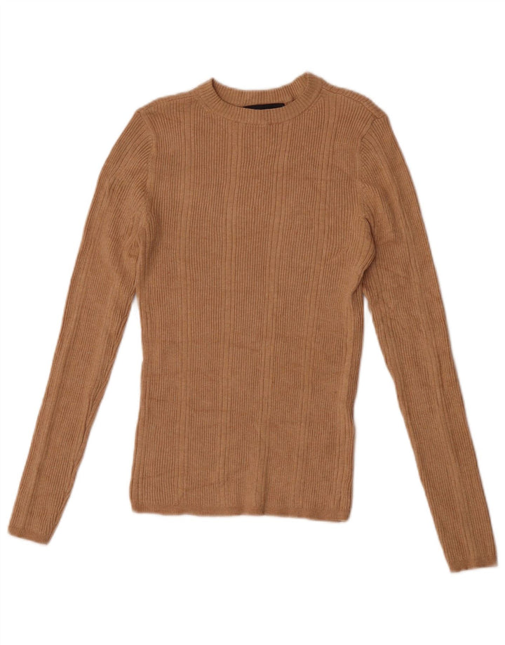 Top feminino Marks & Spencer manga comprida UK 8 pequeno bege viscose