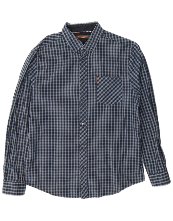 Camisa masculina Ben Sherman grande algodão guingão azul marinho