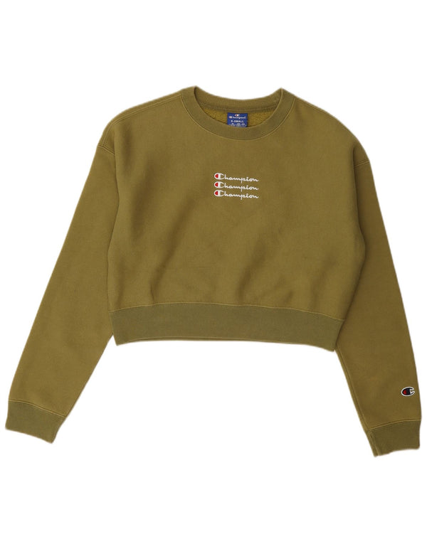 Suéter feminino Champion Crop Graphic Oversized Reino Unido 6 XS Caqui