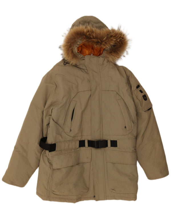 Jaqueta Parka Masculina Machu Picchu com Capuz Reino Unido 42 XL Cáqui Nylon