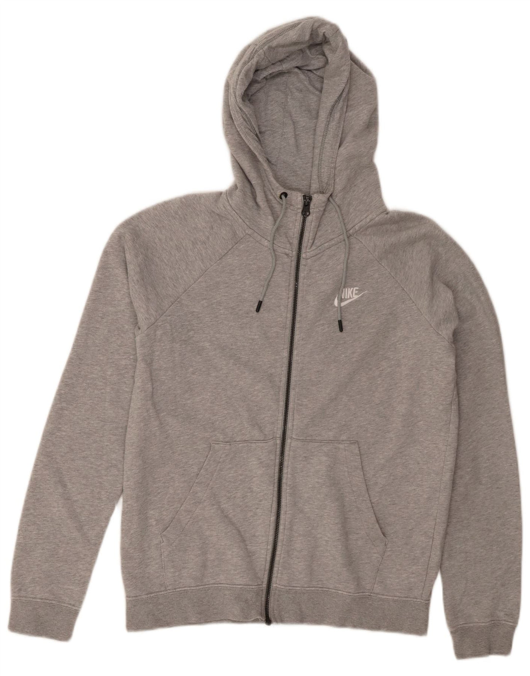 Suéter masculino NIKE com capuz e zíper pequeno cinza manchado de algodão