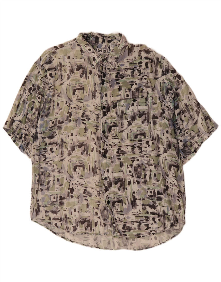 Vintage masculino abstrato Padrão camisa de manga curta XL rayon multicolorido