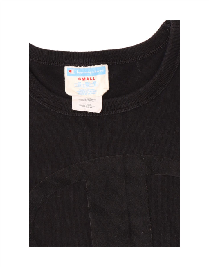 Camiseta feminina estampada Champion UK 10 pequena algodão preto