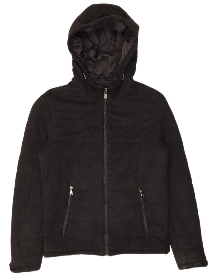 Jaqueta acolchoada com capuz masculina Zara UK 38 poliéster preto médio