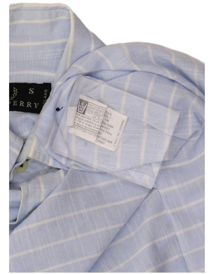 Camisa masculina FRED PERRY pequena listrada azul de algodão