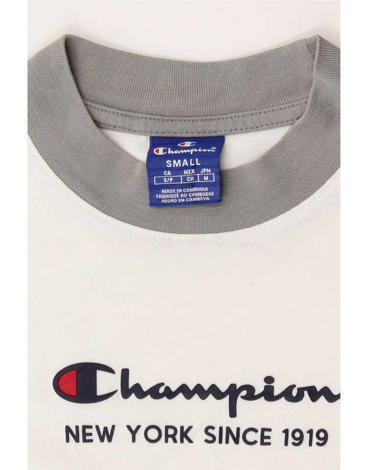 Camiseta feminina estampada Champion UK 10 pequena branca
