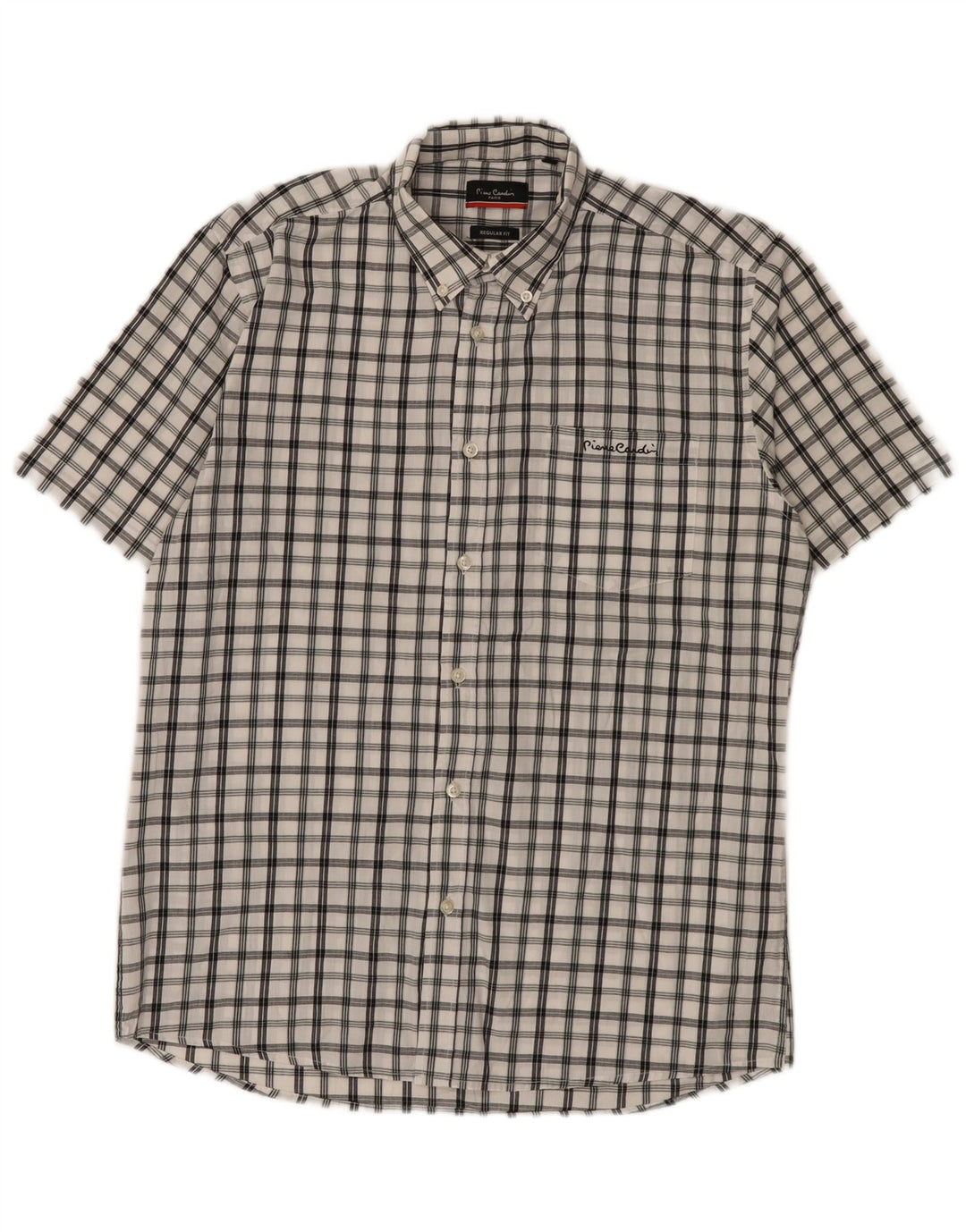 Camisa masculina Pierre Cardin de manga curta regular fit médio xadrez branco