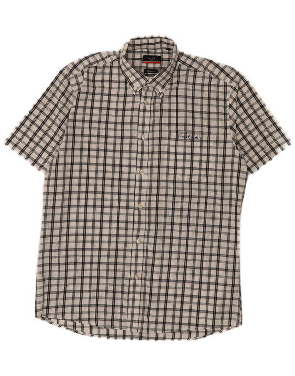 Camisa masculina Pierre Cardin de manga curta regular fit médio xadrez branco