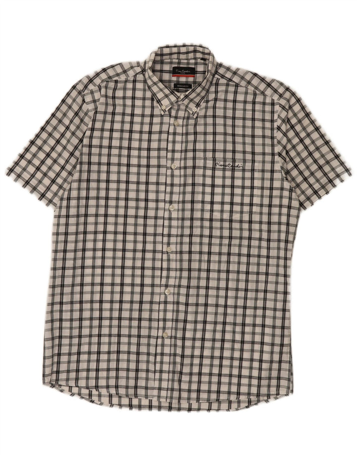Camisa masculina Pierre Cardin de manga curta regular fit médio xadrez branco