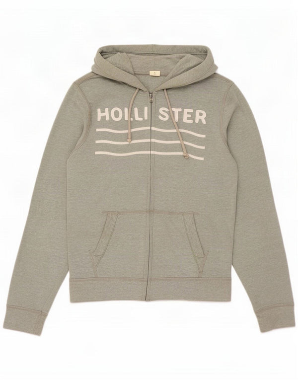Hollister Mens Graphic Zip Hoodie Sweater Small Grey Cotton