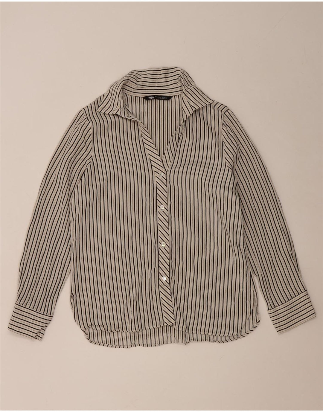 Camisa feminina Zara UK 14 listrada cinza médio