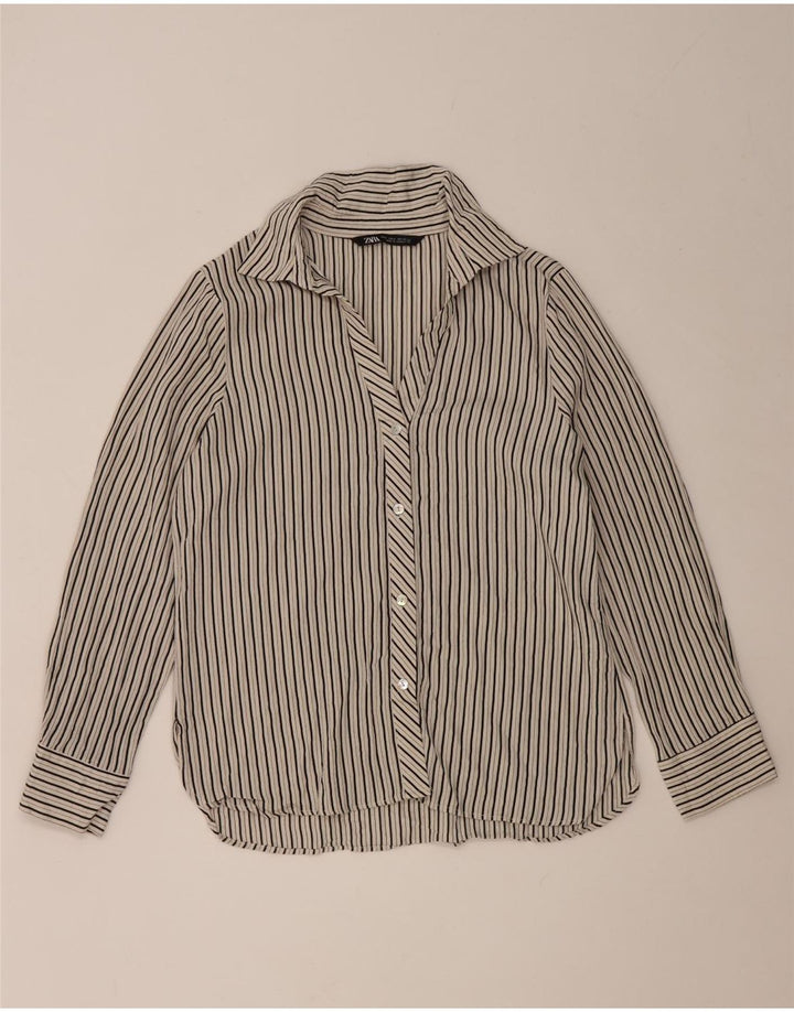 Camisa feminina Zara UK 14 listrada cinza médio