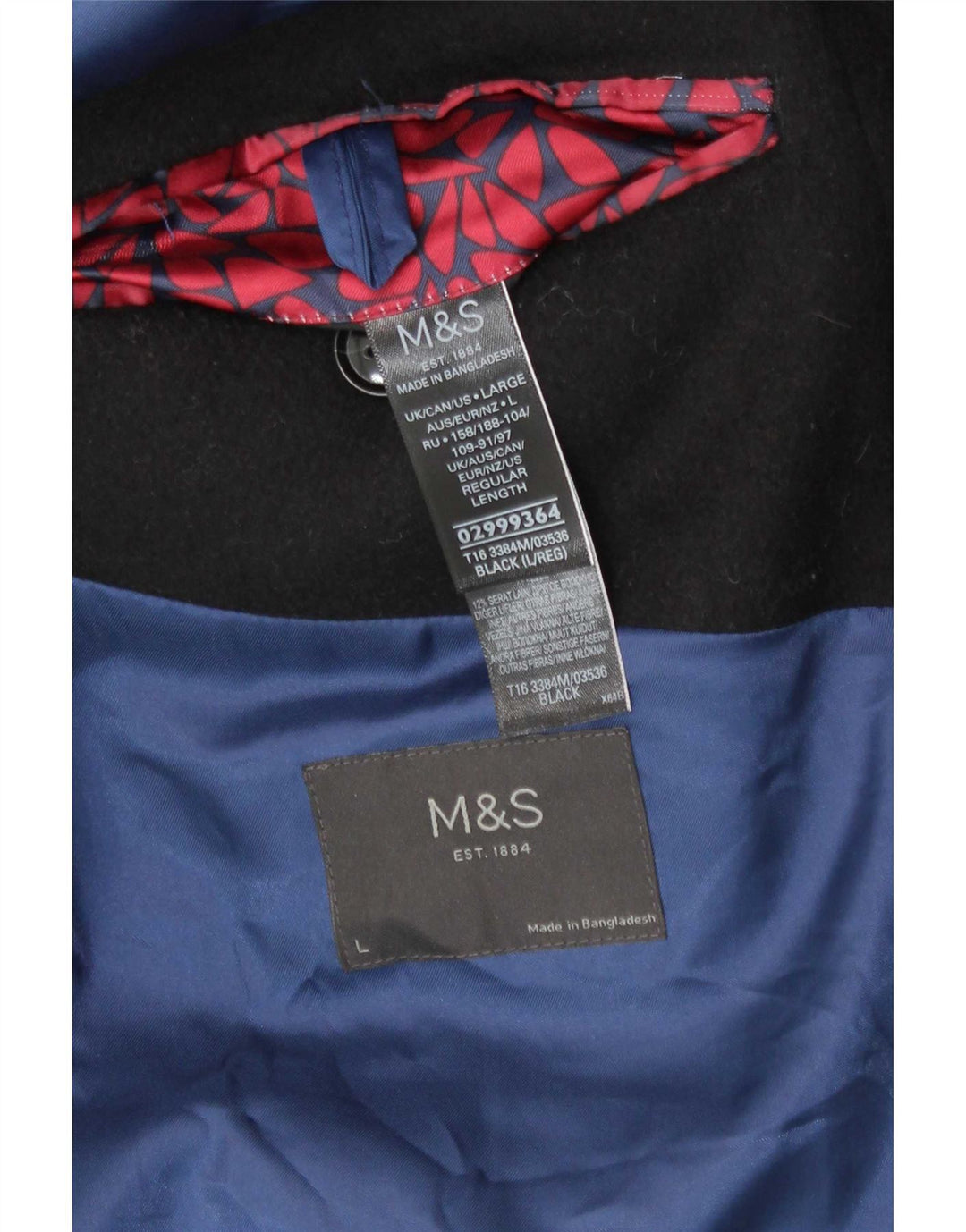 Sobretudo masculino Marks & Spencer Regular Fit UK 40 Grande Preto Clássico