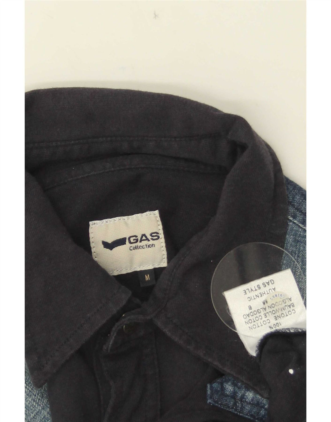 Camisa gráfica masculina Gas médio azul marinho algodão colorblock