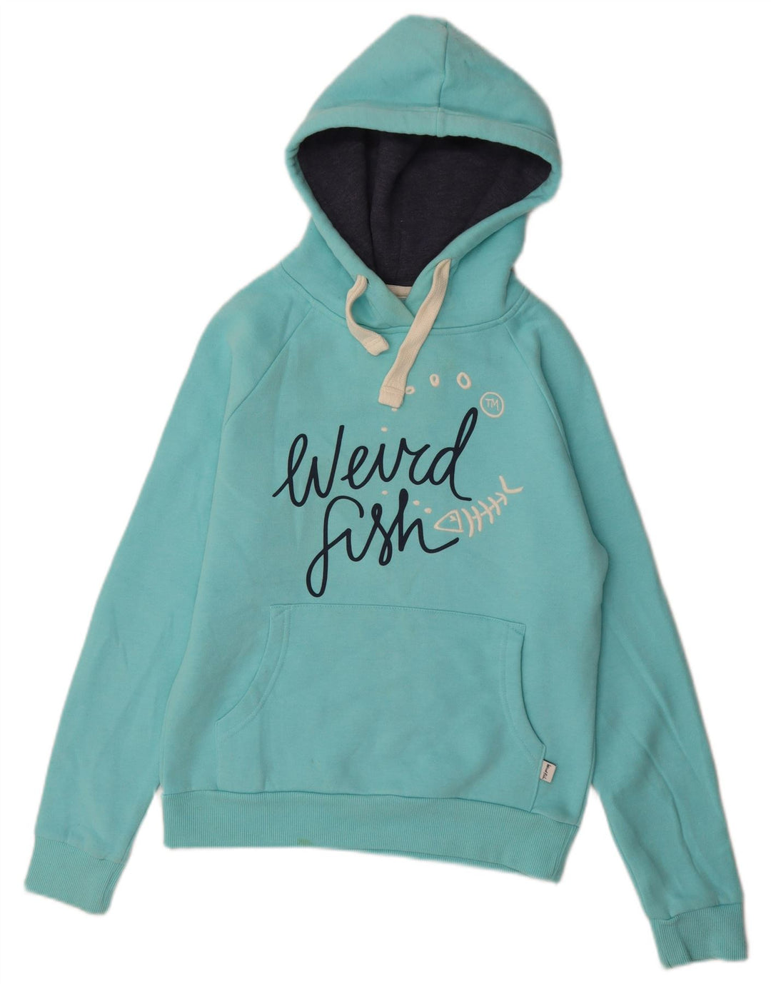 WEIRD FISH Suéter feminino com capuz gráfico Reino Unido 10 pequeno algodão turquesa