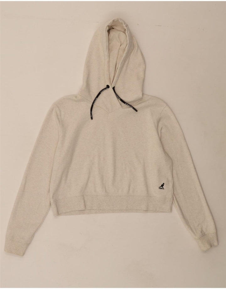 KANGOL Womens Crop Hoodie Jumper UK 14 Large Off White Cotton Vintage Kangol and Second-Hand Kangol from Messina Hembry 
