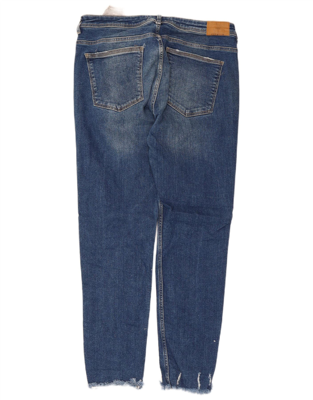 Zara Jeans feminino slim desgastado UE 42 grande W32 L27 algodão azul