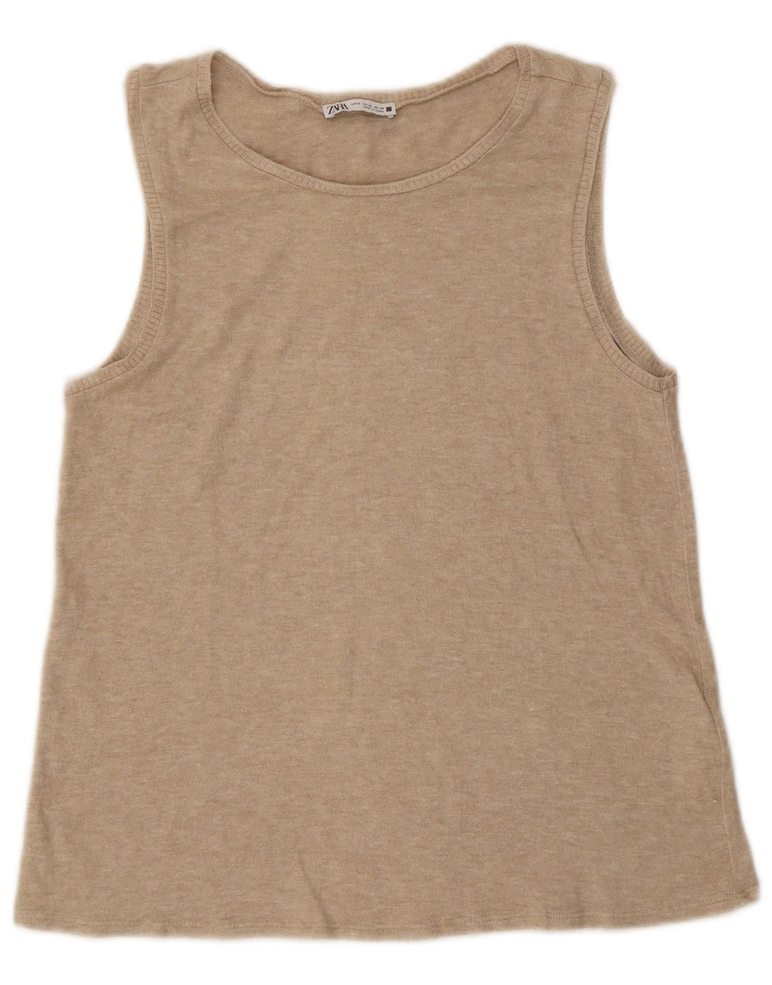 Colete feminino Zara UK 12 viscose manchada bege médio