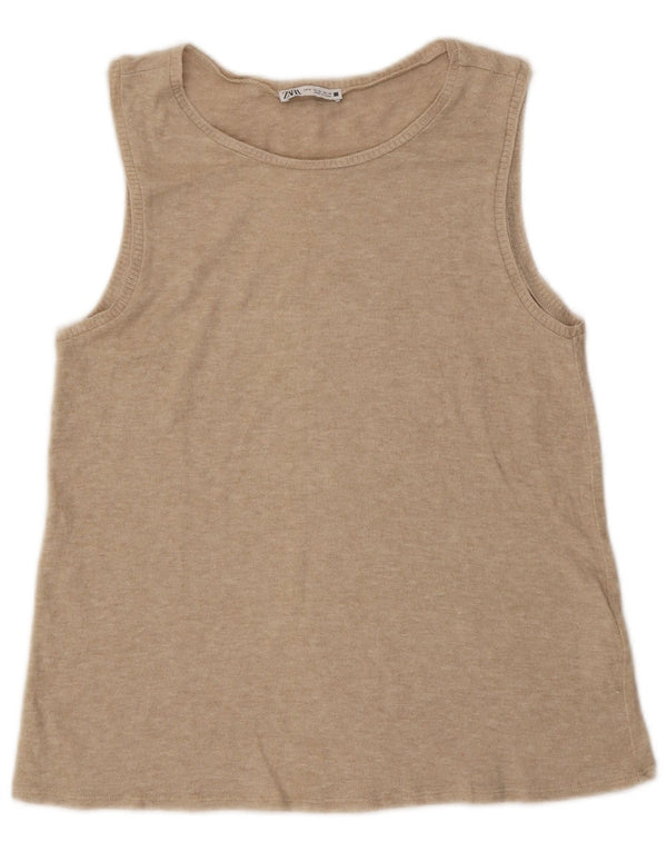 Colete feminino Zara UK 12 viscose manchada bege médio